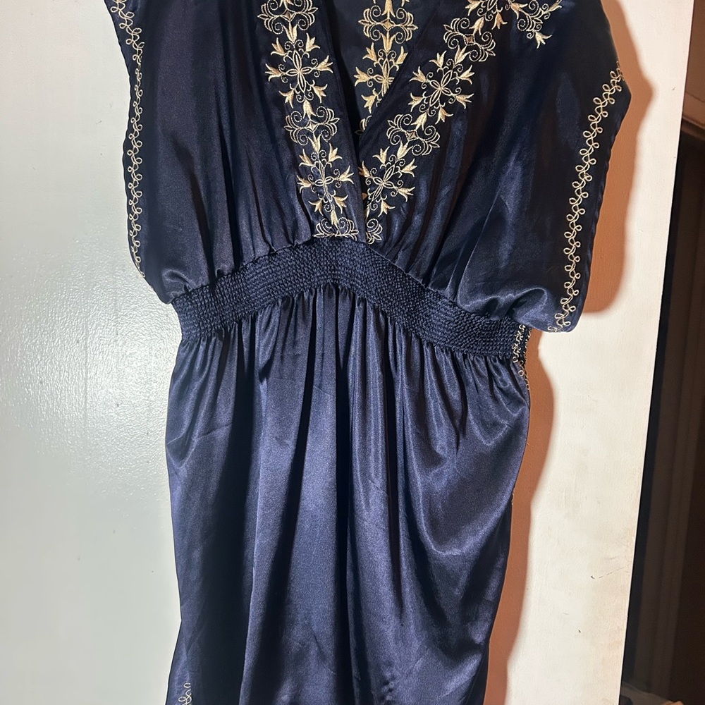 Lucca Large Navy Embroidered Preppy Mini Slit Dress
